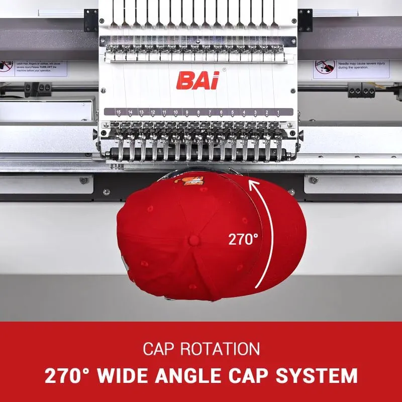 BAi VISION Two Head 15 Needle Embroidery Machine Bundle with Cap & Hat Hoops