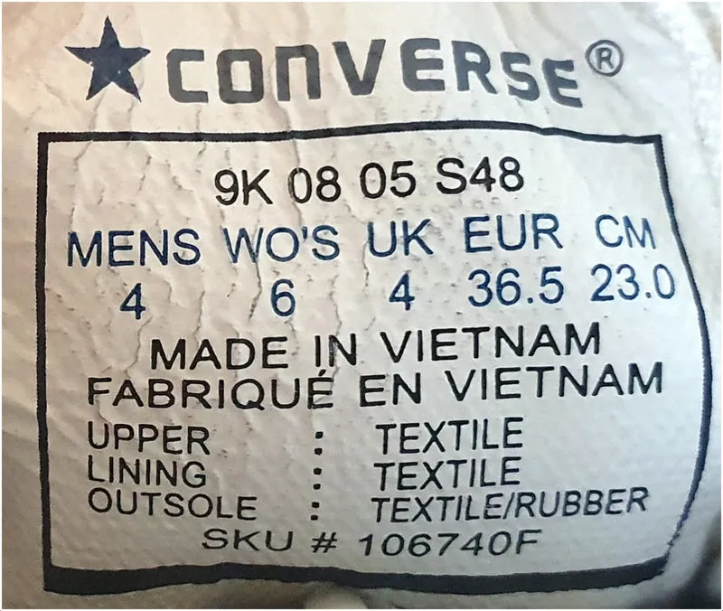 Converse Chuck Taylor All Star Canvas Trainers UK4/US6/EU36.5 9K 08 05 S48 Black