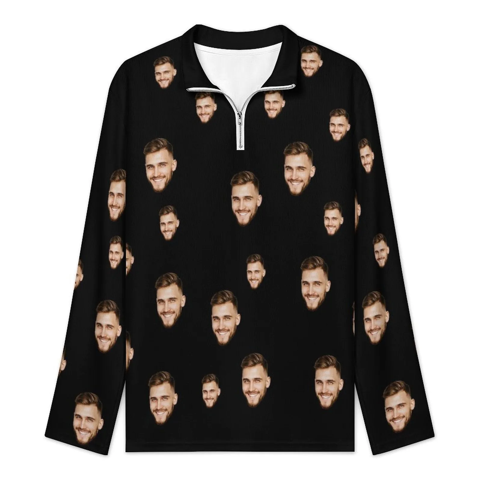 Custom Face Solid Color Long Sleeve Men's Sweater Polos