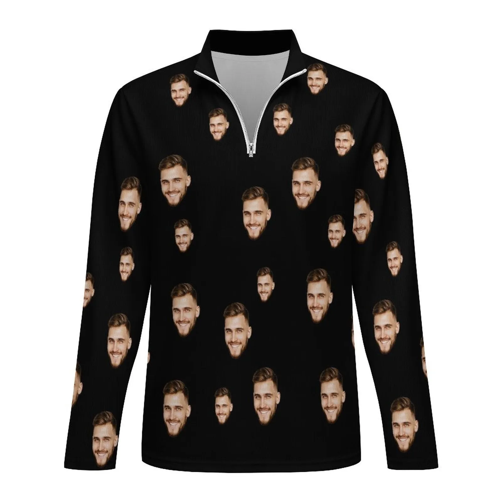 Custom Face Solid Color Long Sleeve Men's Sweater Polos